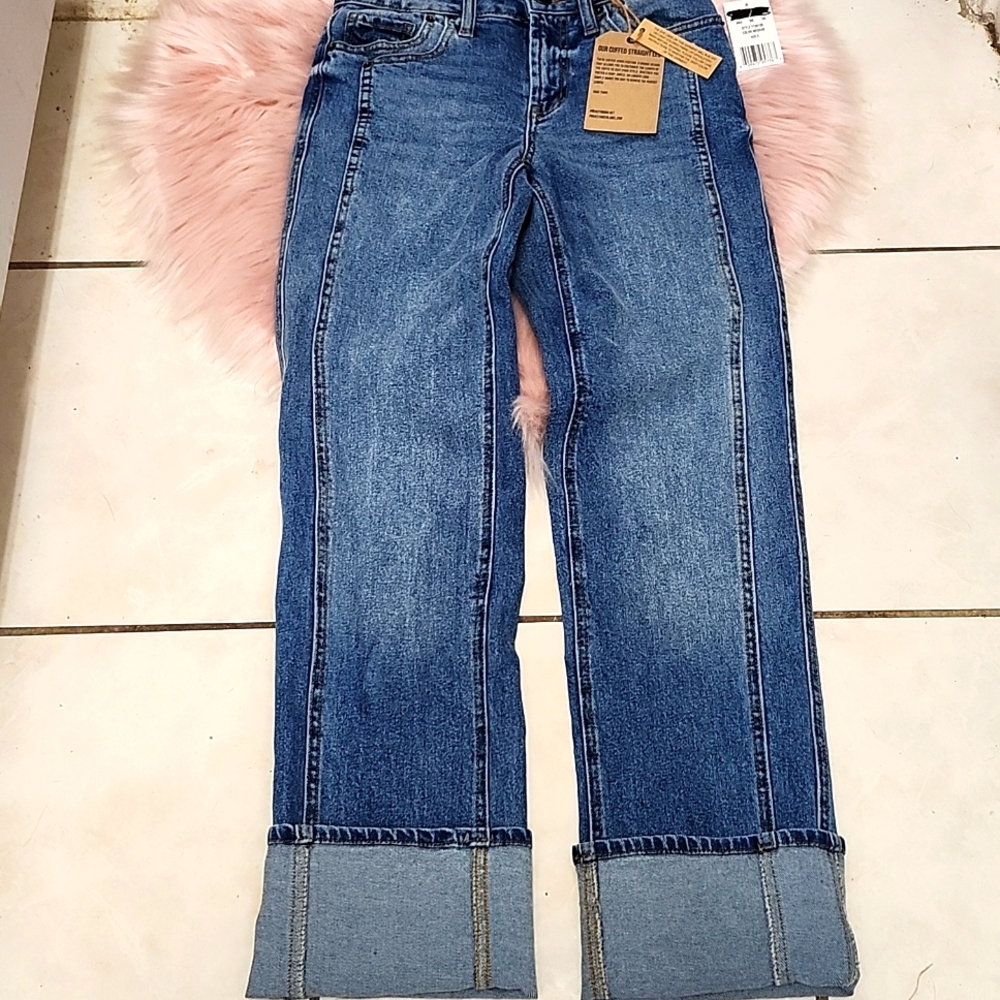 BRAND NEW PROJECT INDIGO GIRL'S MID RISE CUFF STRAIGHT LEG  JEANS-0